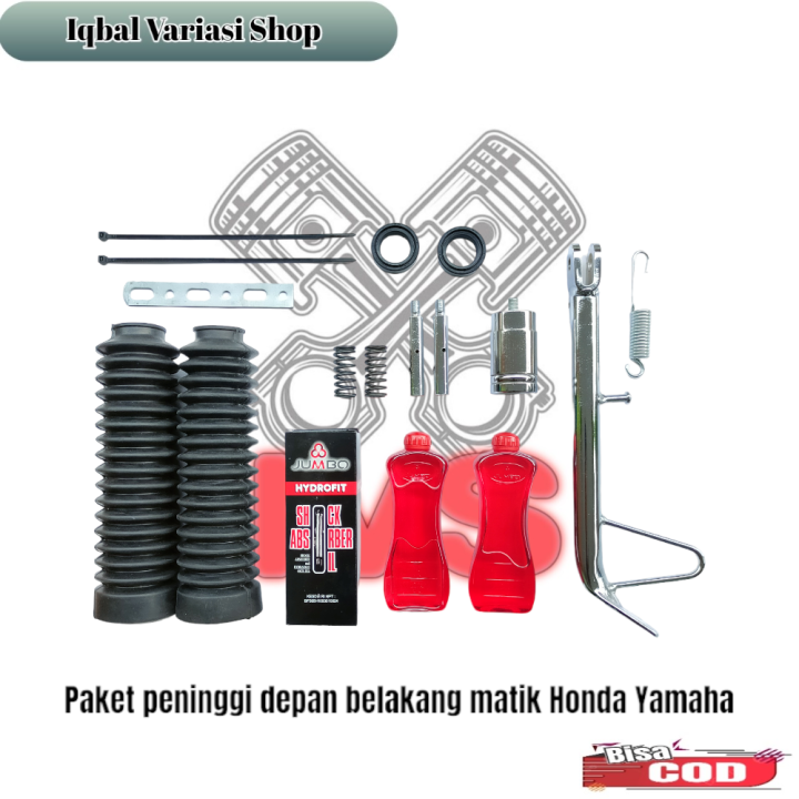 PAKET PENINGGI SHOCK SKOK SHOK DEPAN BELAKANG MATIC METIK HONDA YAMAHA ...