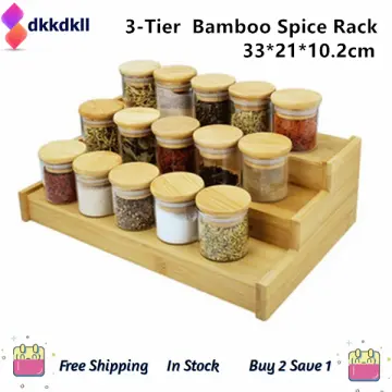 Exquisite Bamboo Spice Rack, 3-tier Expandable Step Shelf Spice Organizer  For Cabinet