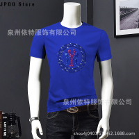 JPQQ Store เสื้อยืดแขนแขนสั้นคอกลมสำหรับผู้ชายเทรนด์อินเทอร์เน็ตของคนดังใน2020ฤดูร้อนสถานียุโรปงานฝีมือหนักตัวอักษรร้อนเพชรเข้ารูปพอดี