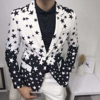 Star พิมพ์ Slim Fit Blazers 2022ใหม่ Men S Club ชุดเจ้าบ่าว Tuxedo ผู้ชายอย่างเป็นทางการงานแต่งงานพรหมเสื้อสูทยี่ห้อเครื่องแต่งกาย Homme