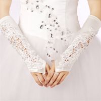 ♦ Luxury Wedding Gloves with Appliqued White/Ivory Elegant Wedding Accessories Brand New Beaded Fingerless Bridal Gloves