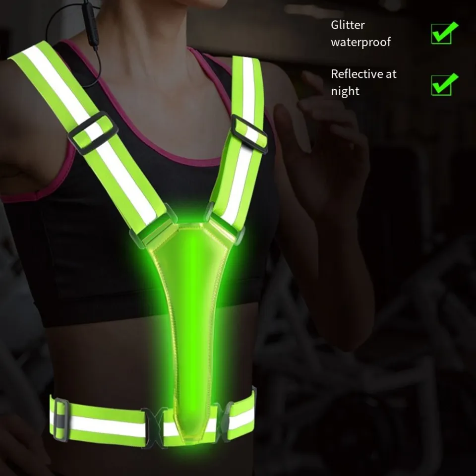 BEYTM High Visibility LED Reflective Vest Adjustable Waist/Shoulder USB  Rechargeable Running Gear Safe 3 Light Modes Reflective Safety Jacket  Jogging