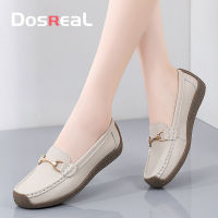 DOSREAL Women Flats Shoes Genuine Leather Casual White Shoes For Women Big Size 35-42 Slip On Loafers Ladies Flat Women Shoes