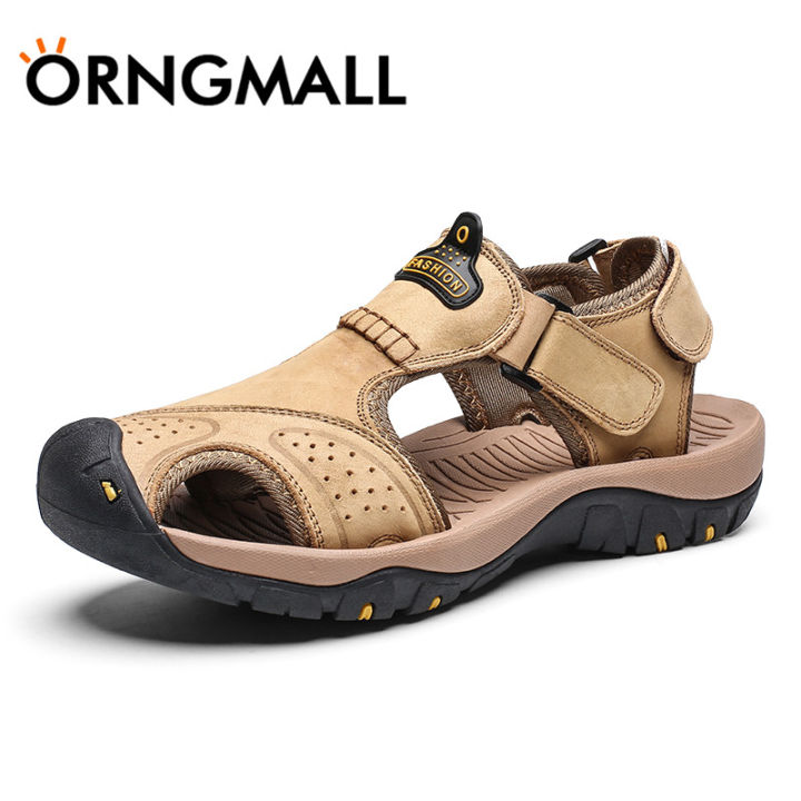 orngmall-รองเท้าแตะผู้ชายรองเท้าหนังแท้กลางแจ้งแบบลำลองกันน้ำหนังวัวรองเท้าแตะชายหาด