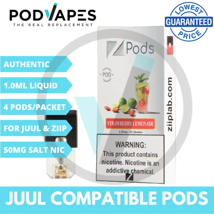 PODVAPES ZiiP Pods J Style Strawberry Lemonade Juul Compatible Pods 5