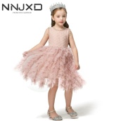 [Hàng quốc tế Lưu ý thời gian giao hàng dự kiến]Đầm xoè khoét tay có thêu hoa cho bé gái từ 3-8 tuổi chất liệu Cotton kèm lưới mềm mại NNJXD - INTL