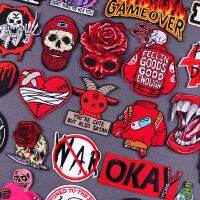 Red Punk Style Patch Skull Stickers Iron On Patches On Clothes Hippie Animal Embroidered Patches For Clothing Badge Sewing Patch