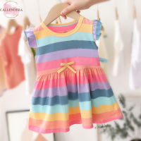 Girls Dress Colorful Striped Printing With Wings Sleeveless Round Neck Princess Dress For 1-4 Years Old Girls