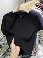 ❀✾◘ 2023 Early Spring Autumn and Summer New Womens Right Shoulder Cotton Short Sleeve T-Shirt Womens Round Neck Versatile Bottoming Top