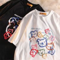 COD tjjs079 2022 New Summer Cute Bear Print T-shirt Womens Fashion Korean Loose Female Oversize Short Sleeve Clothing Harajuku Student Tops Baju