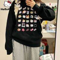 HOT★Sanrio Hello Kitty แฟชั่นลำลองหลวมเสื้อกันหนาว Y2k สาวฤดูใบไม้ร่วงหนา O คอเสื้อผู้หญิง Harajuku Street สไตล์หญิง