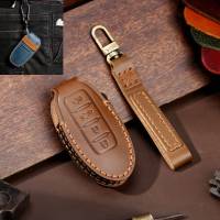 Luxury Leather Car Key Case Cover Fob Protector Keyring for Nissan Patrol Y62 Accessories 2021 5 Button Keychain Holder Shell