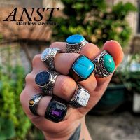 Fashion Vintage Man Boy Oval Blue Eye Stones Ring in Stainless Steel Jewelry Mens Accessories Anel Aneis Wedding Gift