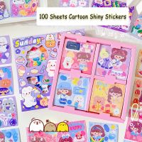 สติกเกอร์แวววาวเลเซอร์การ์ตูนบรรจุกล่อง100แผ่นสติ๊กเกอร์ DIY นักเรียน Guka Card Deco