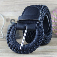 2021Women Braided Elastic Belt Round Square Wooden Buckle Vintage Bohe Straw Buckle Belt Femme Knitted Belt 2021 Ceinture taille