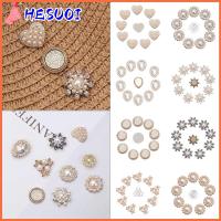 HESUOI 10PCS ตัดเย็บเสื้อผ้า คริสตัล เครื่องประดับหมวก ปุ่ม Rhinestone เครื่องประดับศีรษะ กระดุมมุก กิ๊บติดผมไข่มุก