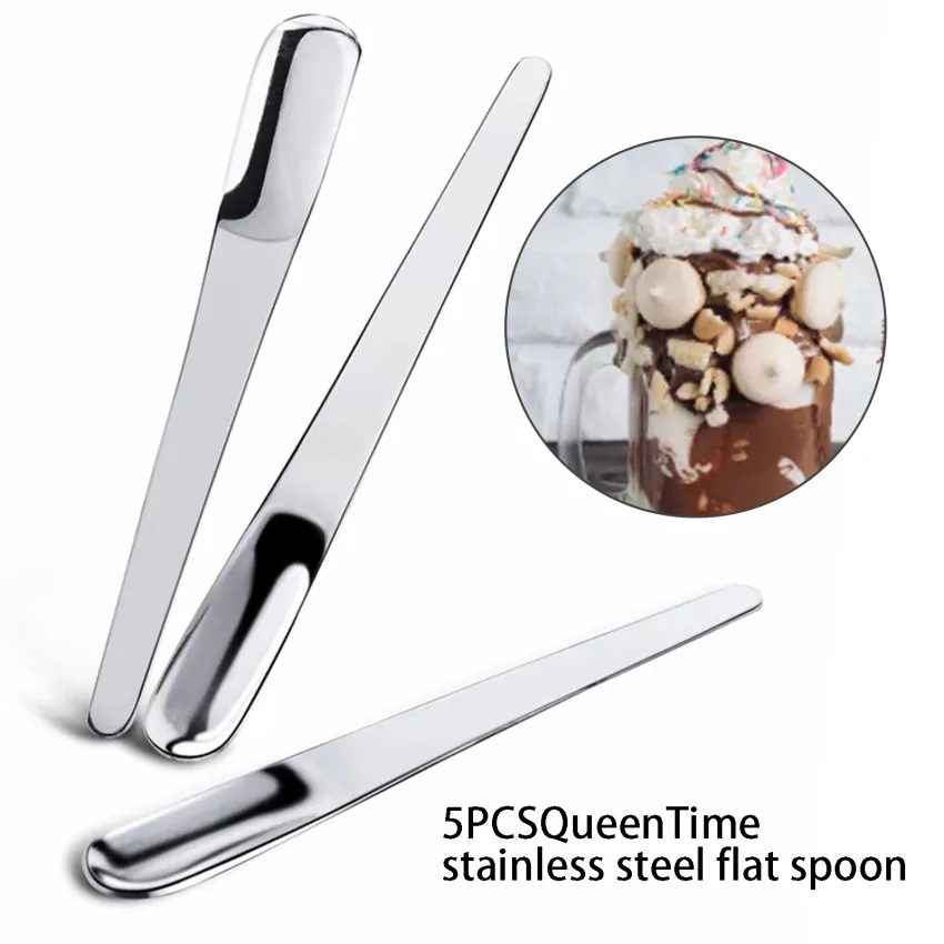 5pcs Stainless Steel Long Handle Square Head Spoon Coffee Stirring