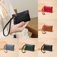 LOUIS Dompet Koin PU แบบมีซิปลายลิ้นจี่,กระเป๋าสตางค์สีทึบสไตล์เกาหลี