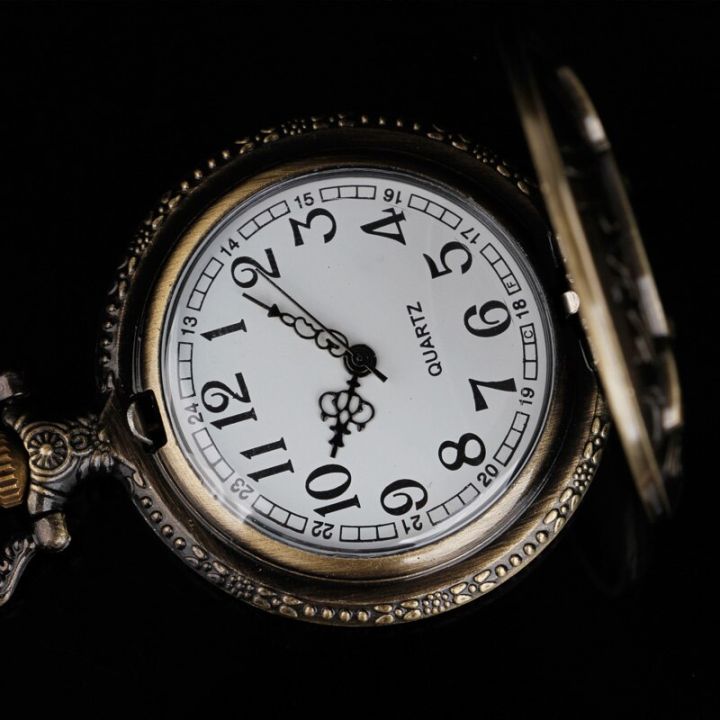 นกฮูกโบราณแกะสลักควอตซ์สร้อยบรอนซ์นาฬิกาพกนาฬิกาอะนาล็อกจี้มอนเตรส-de-poche