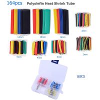 50/164PCS Thermoretractile Case Tube Heat Shrink Sleeve Waterproof Shrinkable Tubing Connect Sleeving For Wire 220V Polyolefin Electrical Circuitry Pa