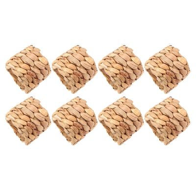 8Pcs Country Style Water Woven Napkin Ring, Hand-Woven Straw Napkin Ring, Farmhouse Natural Napkin Buckle