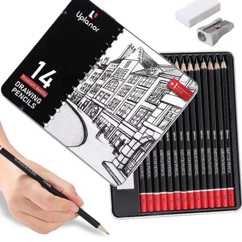 Brutfuner 14pcs/set 4H-14B Wooden Lead Pencils Set Professional Drawing  Journal Writing Pencils For School