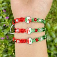 Fashion Jewelry Handmade Braided Rope String Crystal Beaded Ethnic Mexican Flag Bracelet for Women Men Charms and Charm Bracelet