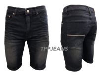 TPPJEANS UJ Mens Shorts กางเกงยีนส์ขาสั้นชายสีดำฟอกสนิมเหนือเข่า ผ้ายืด เป้าซิป Size 28-36 รับชำระปลายทาง