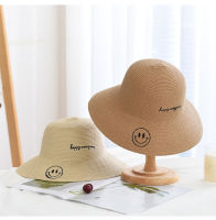 หมวกสานทรงกลมน่ารักๆปักยิ้ม Happy Everyday [รุ่นA028] หมวกสานปีกกลม หมวกสานปีกรอบ หมวกเที่ยวทะเล หมวกถ่ายรูปเกร๋ๆ