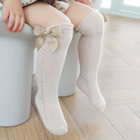 【cw】Summer Mesh Baby Socks Cute Bows Hollow Kids Girl Knee High Socks Breathable Solid Color Soft Infant Toddler Long Socks