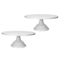 2pcs 12 Inch Iron Round Cake Stand Cake Plate Pedestal Dessert Holder Wedding Birthday Party-White