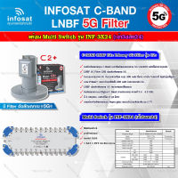 infosat LNB C-Band 5G 2จุดอิสระ รุ่น C2+ (ป้องกันสัญญาณ 5G รบกวน) + INFOSAT Multi Switch รุ่น INF-3X24 มัลติสวิทซ์ (เข้า3ออก24)