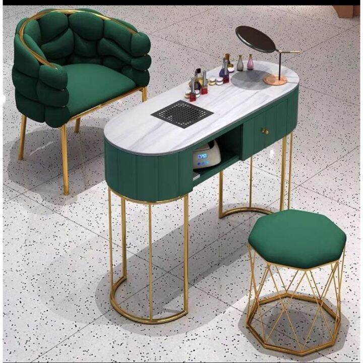 meja nail art salon spa meni pedi cure konsol console foyer besi gold marmer minimalis industri