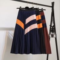 【CC】✿卍  Female Young Cartoon Print Pleated Skirts Womens Waisted Elastic Mid-Calf Skirt for 2023 New