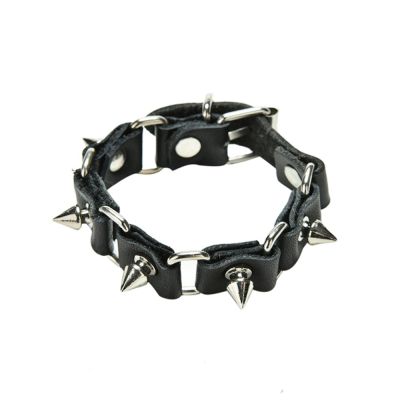 1Pc Cool Wolf Tooth Bangle Cuff Bracelet Fashion Gothic Metal Cone Stud Spikes Rivet Leather Wristband Men Punk Style Wireless Earbuds Accessories