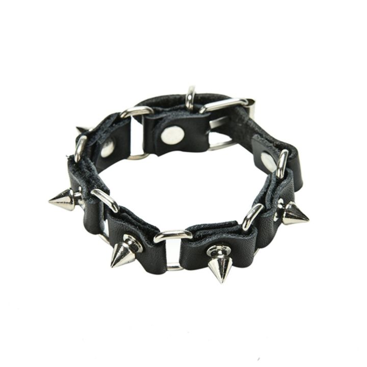 1pc-cool-wolf-tooth-bangle-cuff-bracelet-fashion-gothic-metal-cone-stud-spikes-rivet-leather-wristband-men-punk-style-wireless-earbuds-accessories