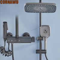 【LZ】❆✙  Quente e fria conjunto de chuveiro misturador do banheiro sistema torneira banho luxo banheira montagem na parede spa botão piano chuvas moderno chuva torneira