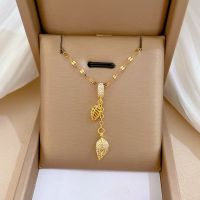 Fashion Delicate Tassel Double Leaf Necklace For Women Charm Copper Micro Paved Leaf Pendant Wedding Banquet Jewelry Gift