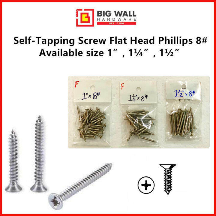 SelfTapping Screw Flat Head Phillips 8 Available size 1”, 1¼”, 1½