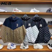 CODเสื้อโค้ทกันลม มีฮู้ด ปักลายโลโก้ MLB NY ของแท้ เหมาะกับใส่กลางแจ้ง สําหรับคู่รัก