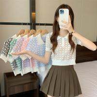 Grace_Chili.6A61#(พร้อมส่ง)เสื้อไหมพรมคอปกลายหัวใจ มีเทลกระดุมตรงกลาง เนื้อผ้าดีใส่สบาย​