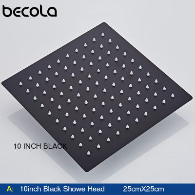 BECOLA Black Chrome Square Rain Shower Head Ultrathin 2 MM 10 Inch Choice Bathroom Wall &amp; Ceiling Mounted Shower Arm