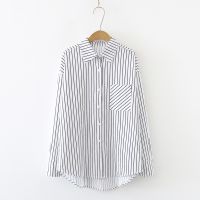 Ready stock Autumn new Korean style small fresh personality casual wild lapel loose striped shirt women