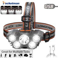 Super Brightest Powerful 5 LED Headlamp Rechargeable Headlamps Waterproof Headlights Head Torch Outdoor Camping Running Lighting