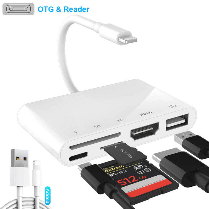 5 Trong 1 Cổng Lightning Sang HDMI 1080P SD Thẻ TF Máy Quay USB Đầu Đọc Bộ  Chuyển Đổi OTG Cho iPhone 12/11/iPad Cho Apple Ios 13 / 14 Chuyển Đổi |  