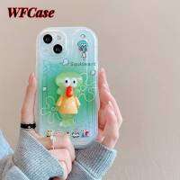 WFCase เคสสำหรับ iPhone 14 13 12 11 Pro Max Plus Mini 7 X XR XS MAX เคสโทรศัพท์ภาพวาดหมอนปลาหมึกการ์ตูนน่ารัก (+ ขายึด) ฝาครอบเคสป้องกันกล้องเต็มรูปแบบ