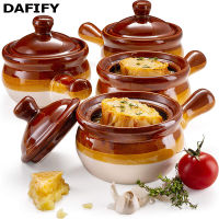 DAFIFY เครื่องเคลือบดินเผา15ออนซ์ซุปหัวหอมฝรั่งเศส Crocks พร้อมที่จับฝาปิด4แพ็ค