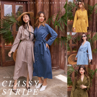 THONGYOY - Maxi Coat Classy Stripe เดรสโค้ท เดรสสูท เดรสใส่ทำงานหรูกรา ผ้าวาเลนติโน่