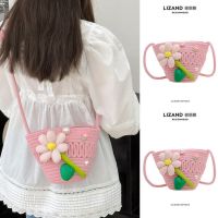 Summer pink cute childrens straw woven bag seaside mini bag girl 2023 new woven bag 【BYUE】