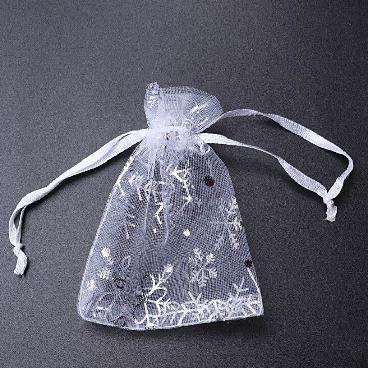 100-pcs-organza-wedding-gift-bags-drawstring-jewelry-pouch-bags-silver-white-snowflakes-printed-sheer-party-favor-bags